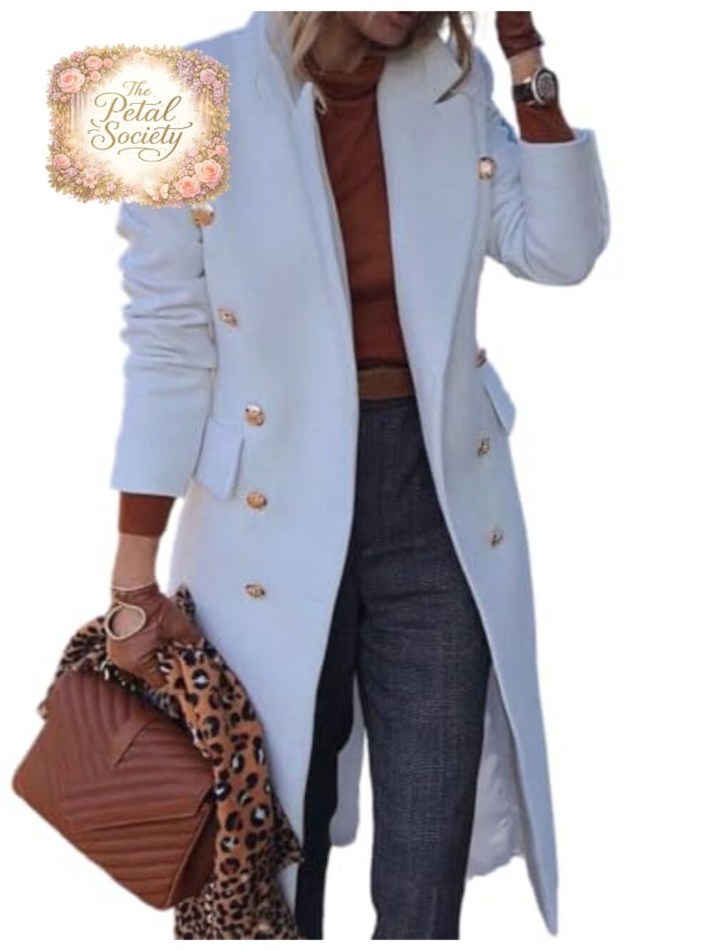Wool Blend Trench Coat Double Breasted Long Peacoat